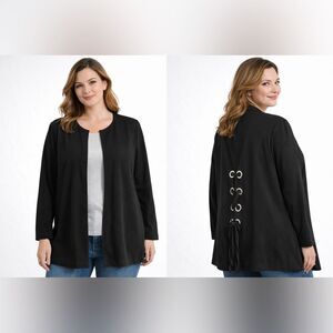 Zenobia Black Lace Up Back Blazer Jacket Women's 3XL Plus Size Open Cardigan